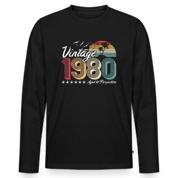 Retro vintage 1980 - 40e anniversaire - T-shirt manches longues Premium bio Homme - noir - Devant - Nico (187cm)