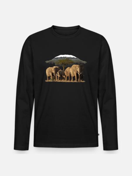 Kilimanjaro en olifanten in Kenia / Afrika - Mannen Premium Bio shirt met lange mouwen - zwart