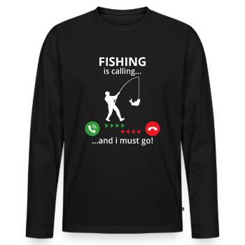 Die Fischerei ruft mich an... Ich muss los! - Männer Premium Bio Langarmshirt - Schwarz - Vorne - Nico (187cm)