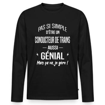 Conducteur de trains - T-shirt manches longues Premium bio Homme - noir - Devant - Nico (187cm)