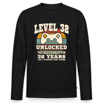 Level 32 unlocked - 32th anniversary - Men's Premium Organic Long Sleeve Shirt - black - Front - Nico (187cm)