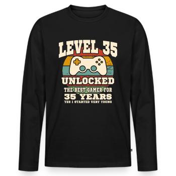 Level 35 unlocked - 35th anniversary - Men's Premium Organic Long Sleeve Shirt - black - Front - Nico (187cm)