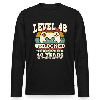 Level 48 unlocked - 48th anniversary - Men's Premium Organic Long Sleeve Shirt - black - Front - Nico (187cm)