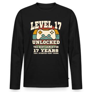 Niveau 17 débloqué - anniversaire 17 ans - T-shirt manches longues Premium bio Homme - noir - Devant - Nico (187cm)