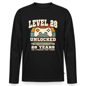 Level 28 unlocked - 28th anniversary - Men's Premium Organic Long Sleeve Shirt - black - Front - Nico (187cm)
