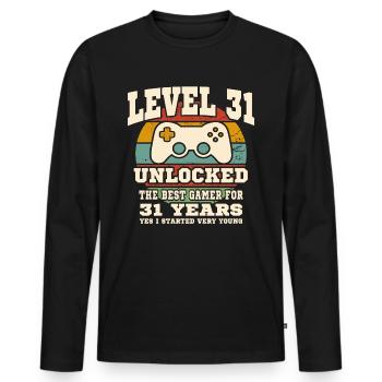 Level 31 unlocked - 31th anniversary - Men's Premium Organic Long Sleeve Shirt - black - Front - Nico (187cm)