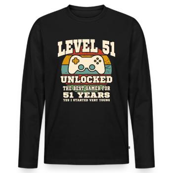 Niveau 51 débloqué - anniversaire 51 ans - T-shirt manches longues Premium bio Homme - noir - Devant - Nico (187cm)