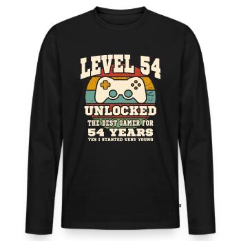 Stufe 54 freigeschaltet – 54. Jahrestag - Männer Premium Bio Langarmshirt - Schwarz - Vorne - Nico (187cm)
