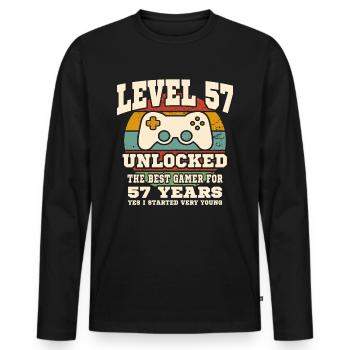 Niveau 57 débloqué - anniversaire 57 ans - T-shirt manches longues Premium bio Homme - noir - Devant - Nico (187cm)