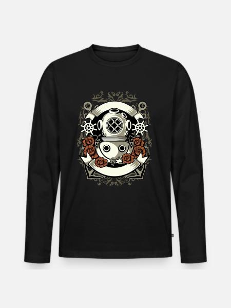 Diver Divers Diving Sea Water Boat Anchor Rose - Men's Premium Organic Long Sleeve Shirt - black
