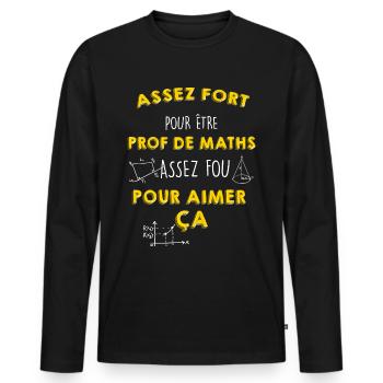 Maths homme fort, cadeau métier mathématiques - T-shirt manches longues Premium bio Homme - noir - Devant - Nico (187cm)