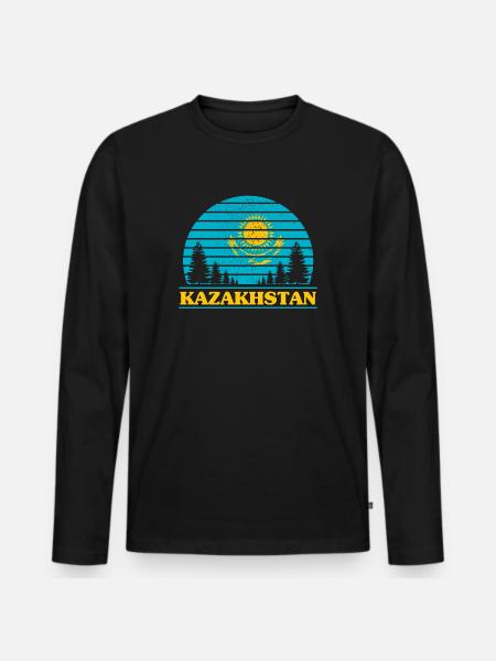 Kazakhstan - Men's Premium Organic Long Sleeve Shirt - black