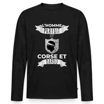 Homme corse et barbu Idée cadeau patrie - T-shirt manches longues Premium bio Homme - noir - Devant - Nico (187cm)