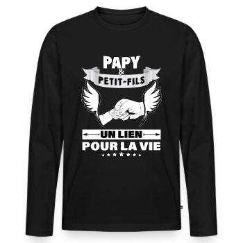 Papy et petit fils lien pour la vie - T-shirt manches longues Premium bio Homme - noir - Devant - Nico (187cm)