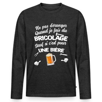 Papy bricoleur humour bricolage bière - T-shirt manches longues Premium bio Homme - anthracite chiné - Devant - Nico (187cm)