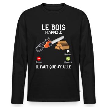 Le Bois M'Appelle - T-shirt manches longues Premium bio Homme - noir - Devant - Nico (187cm)