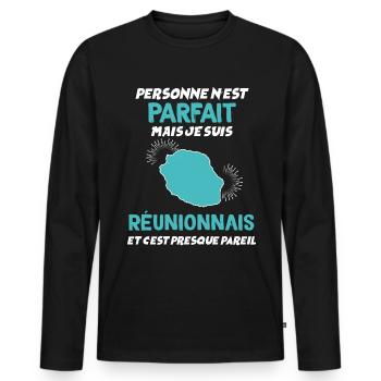 Humour Reunion citation Réunionnais - T-shirt manches longues Premium bio Homme - noir - Devant - Nico (187cm)