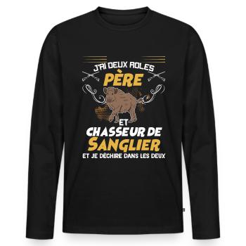 Père Chasseur Humour Chasse - T-shirt manches longues Premium bio Homme - noir - Devant - Nico (187cm)