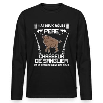 Papa Le Meilleur Chasseur Qui Déchire - T-shirt manches longues Premium bio Homme - noir - Devant - Nico (187cm)