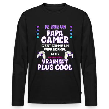 Papa Gamer Humour Jeux Vidéo Papa Et Fils - T-shirt manches longues Premium bio Homme - noir - Devant - Nico (187cm)