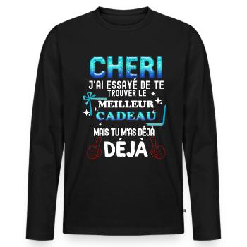 Pour Mon Chéri D'Amour Cadeau Humour - T-shirt manches longues Premium bio Homme - noir - Devant - Nico (187cm)