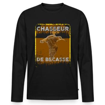 Bécasse Chasse Cadeau Homme Chasseur - T-shirt manches longues Premium bio Homme - noir - Devant - Nico (187cm)