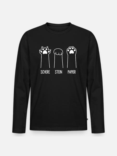 Katzenpfoten Katze Pfote Spiel Schere Stein Papier - Männer Premium Bio Langarmshirt - Schwarz