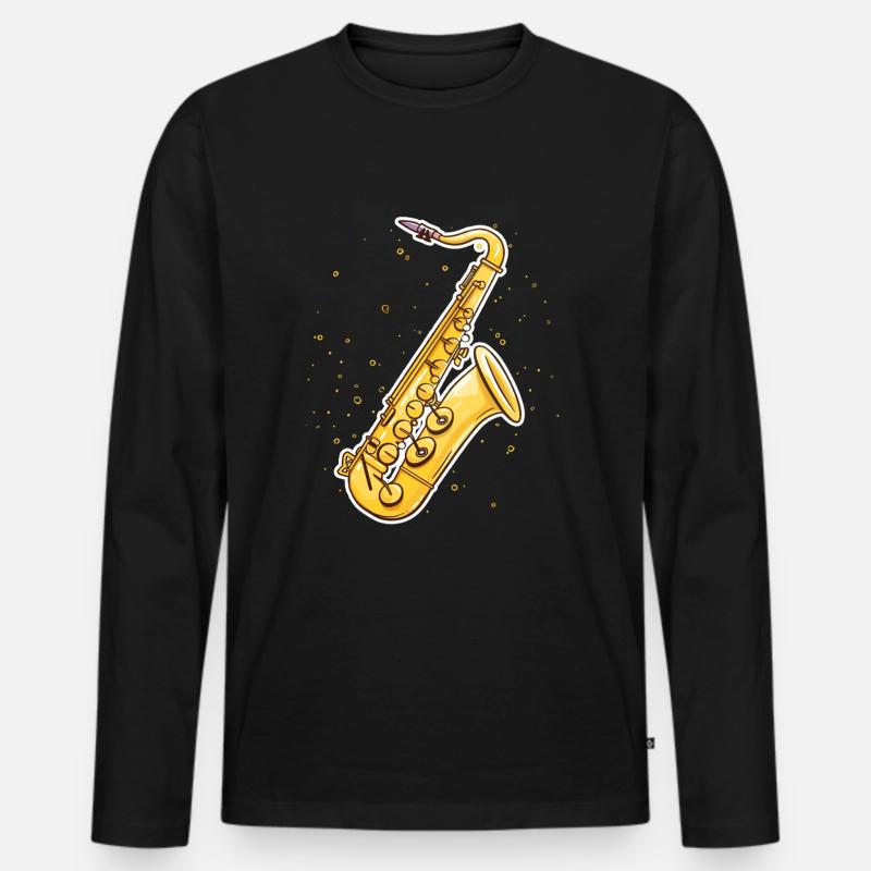 Saxophon Grafik - Männer Premium Bio Langarmshirt - Schwarz