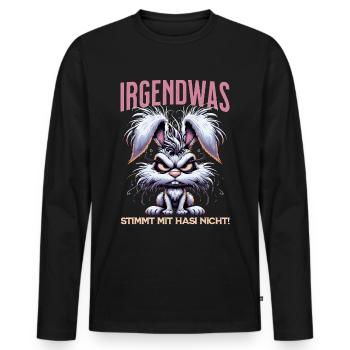 IRGENDWAS STIMMT MIT HASI NICHT Comic- Style - Männer Premium Bio Langarmshirt - Schwarz - Vorne - Nico (187cm)