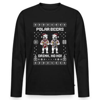 Ugly Christmas Sweater: Funny Polar Bears with Beer - Men's Premium Organic Long Sleeve Shirt - black - Front - Nico (187cm)