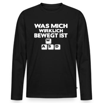 Was mich bewegt WASD - Männer Premium Bio Langarmshirt - Schwarz - Vorne - Nico (187cm)