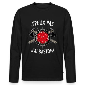 J'peux pas j'ai baston ! - T-shirt manches longues Premium bio Homme - noir - Devant - Nico (187cm)