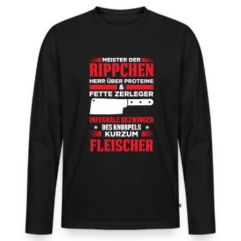 Meister Der Rippchen Herr Über Proteine & Fette - Männer Premium Bio Langarmshirt - Schwarz - Vorne - Nico (187cm)