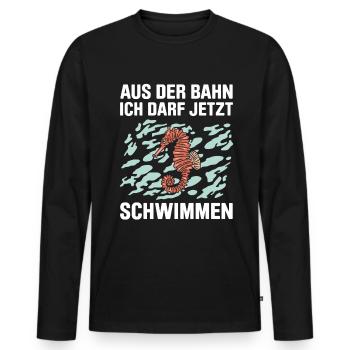 Aus Der Bahn Ich Darf Jetzt Schwimmen - Männer Premium Bio Langarmshirt - Schwarz - Vorne - Nico (187cm)