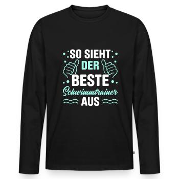 So Sieht Der Beste Schwimmtrainer Aus - Männer Premium Bio Langarmshirt - Schwarz - Vorne - Nico (187cm)