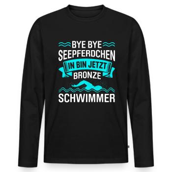 Bye Bye Seepferdchen In Bin Jetzt Bronze Schwimmer - Männer Premium Bio Langarmshirt - Schwarz - Vorne - Nico (187cm)