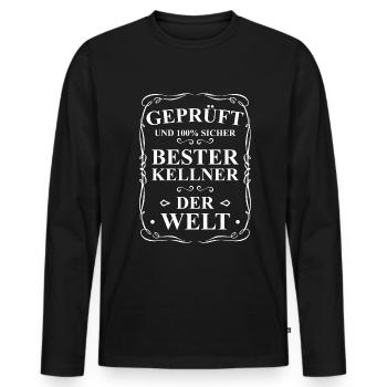 Geprüft Und 100% Sicher Bester Kellner Der Welt - Männer Premium Bio Langarmshirt - Schwarz - Vorne - Nico (187cm)