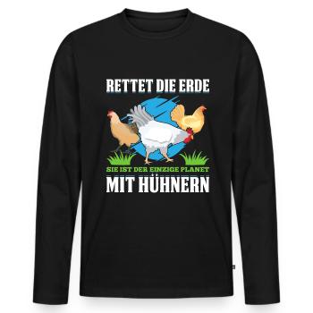 Rettet Die Erde Sie Ist Der Einzige Planet Mit Hüh - Männer Premium Bio Langarmshirt - Schwarz - Vorne - Nico (187cm)