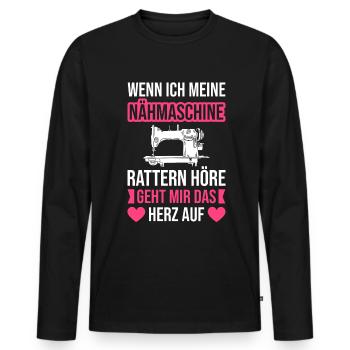 Nähmaschine Rattern Höre Geht Mir Das Herz Auf - Männer Premium Bio Langarmshirt - Schwarz - Vorne - Nico (187cm)