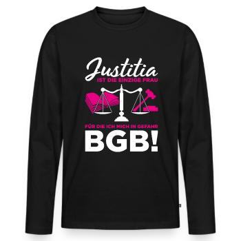 Justitia Ist Die Einzige Frau Mich In Gefahr BGB! - Männer Premium Bio Langarmshirt - Schwarz - Vorne - Nico (187cm)