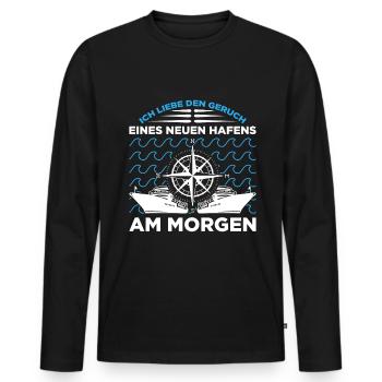 Ich Liebe Den Geruch Eines Neuen Hafens Am Morgen - Männer Premium Bio Langarmshirt - Schwarz - Vorne - Nico (187cm)