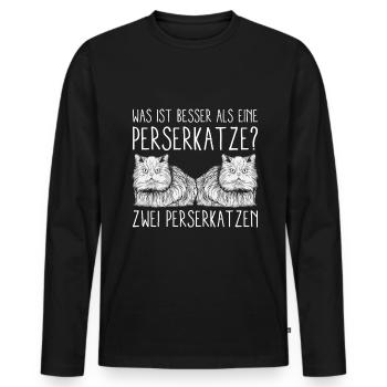 Was ist besser als eine Perserkatze? Zwei - Männer Premium Bio Langarmshirt - Schwarz - Vorne - Nico (187cm)