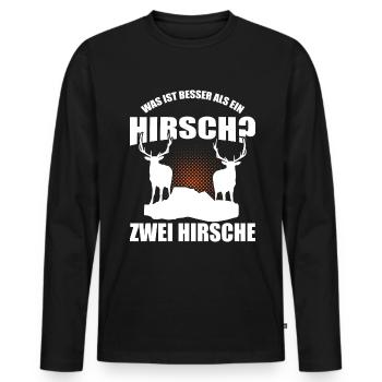 Was ist besser als ein Hirsch? Zwei Hirsche - Männer Premium Bio Langarmshirt - Schwarz - Vorne - Nico (187cm)