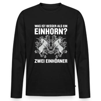 Was ist besser als ein Einhorn? Zwei Einhörner - Männer Premium Bio Langarmshirt - Schwarz - Vorne - Nico (187cm)