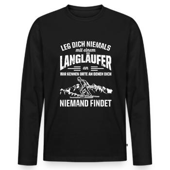 Leg Dich Niemals Mit Einem Langläufer An Wir Kenne - Männer Premium Bio Langarmshirt - Schwarz - Vorne - Nico (187cm)