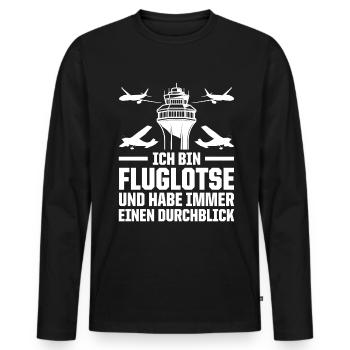 Luftraumkontrolle Für Fluglotsen Flugkontrolleur R - Männer Premium Bio Langarmshirt - Schwarz - Vorne - Nico (187cm)