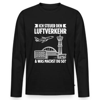Luftraumkontrolle Für Fluglotsen Flugkontrolleur R - Männer Premium Bio Langarmshirt - Schwarz - Vorne - Nico (187cm)