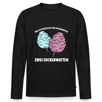 Was ist besser als eine Zuckerwatte? Zwei Zuckerwa - Männer Premium Bio Langarmshirt - Schwarz - Vorne - Nico (187cm)