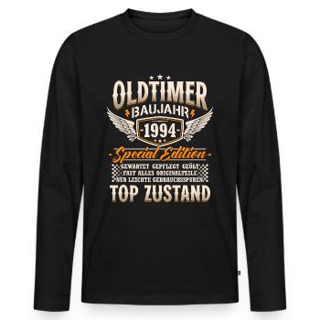 Oldtimer Baujahr 1994 Jahrgang Geburtstag Geschenk - Männer Premium Bio Langarmshirt - Schwarz - Vorne - Nico (187cm)