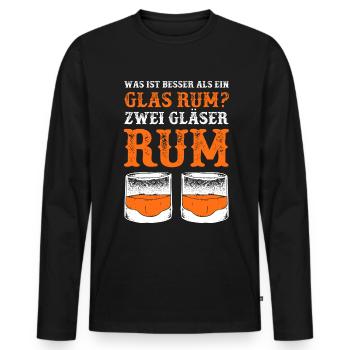 Was ist besser als ein Glas Rum? Zwei Gläser Rum G - Männer Premium Bio Langarmshirt - Schwarz - Vorne - Nico (187cm)